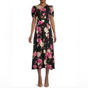 Jaimie Open Back Floral Black Midi Dress, size Large